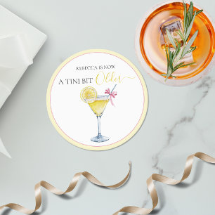 Coquette Lemon Cocktail A Tini Bit Older Birthday Round Paper Coaster