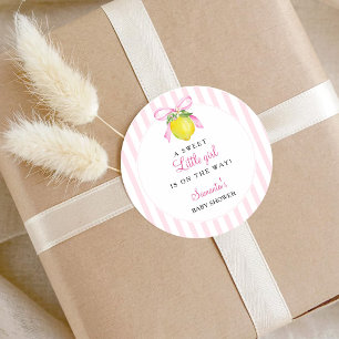 Coquette Lemon Pink Baby Shower Classic Round Sticker