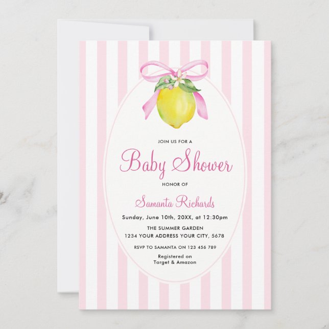 Coquette Lemon Pink Baby Shower Invitation (Front)