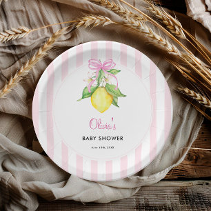 Coquette Lemon Pink Baby Shower Paper Plate