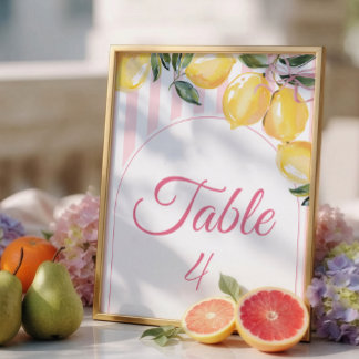 Coquette Lemon Pink Baby Shower table number