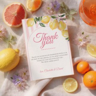Coquette Lemon Pink Baby Shower thank you card