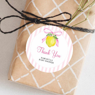 Coquette Lemon Pink Baby Shower Thank You Classic Round Sticker
