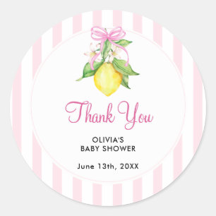 Coquette Lemon Pink Baby Shower Thank You Classic Round Sticker