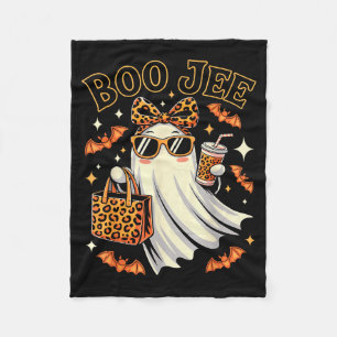 Coquette Leopard Ghost Coffee Boo Jee Halloween Bo Fleece Blanket