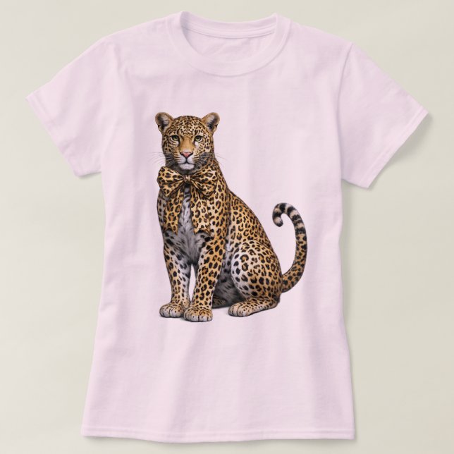 Coquette Leopard with Bow – Personalised Girly Aes T-Shirt (Design Front)
