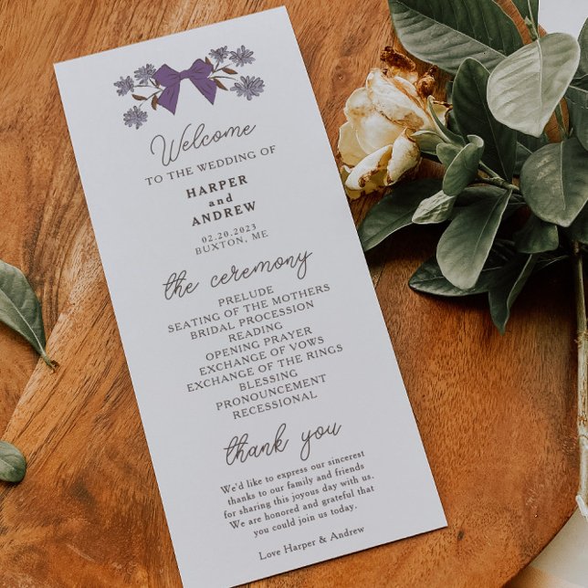 Coquette Lilac Bows Wedding Ceremony Program Programme (Creator Uploaded)