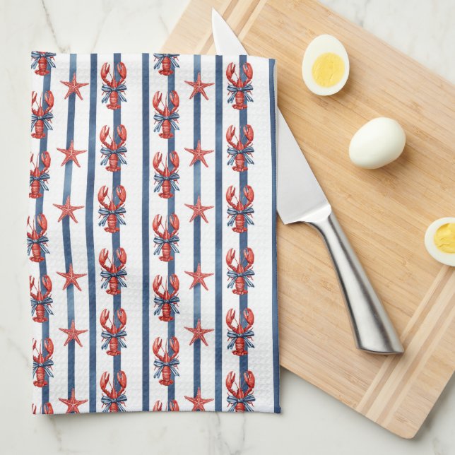 Coquette Lobsters & Starfish Tea Towel (Quarter Fold)