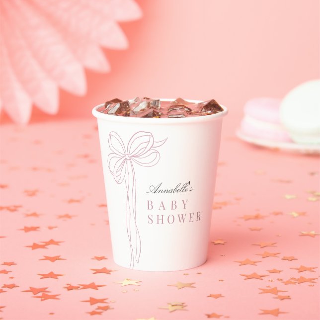 Coquette Long Pink Bow Ribbon Girl Baby Shower Paper Cups (Insitu)