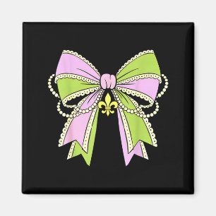 Coquette Mardi Gras Bow Pearls Ribbon Women Girls  Magnet