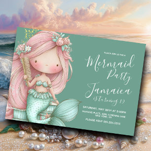 Coquette Mermaid Beach Birthday Party  Invitation