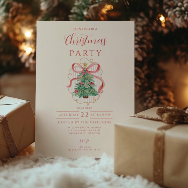 Coquette Merry & Bright Christmas Invitation (Creator Uploaded)