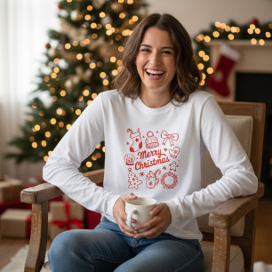 Coquette Merry Christmas Doodles Tree Bow Tri-Blend Shirt