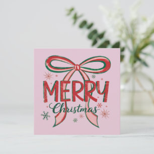Coquette Merry Christmas Retro Xmas Bow Vintage  Holiday Card