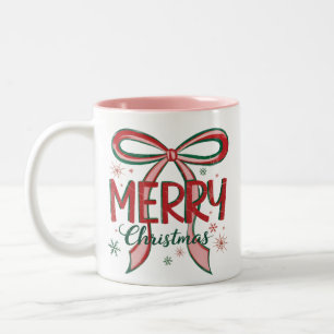 Coquette Merry Christmas Retro Xmas Bow Vintage  Two-Tone Coffee Mug