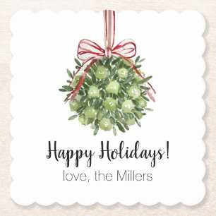 Coquette Mistletoe Watercolor Christmas Coasters
