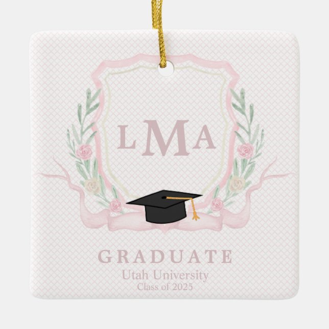 Coquette Monogram Graduation Ceramic Ornament (Front)