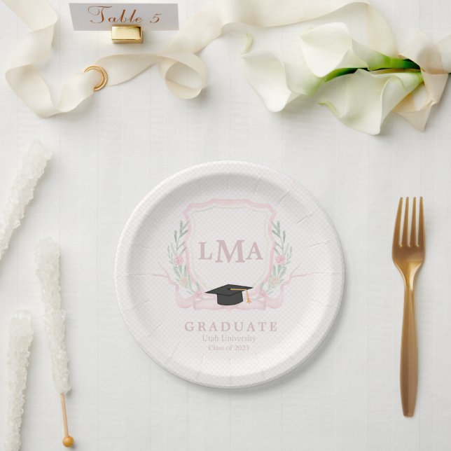 Coquette Monogram Graduation  Paper Plate (Wedding)
