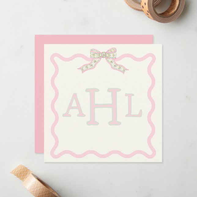 Coquette Monogram Photo Message Card (Front/Back In Situ)