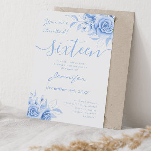 Coquette Navy Blue Sweet 16 Floral Glam  Invitation