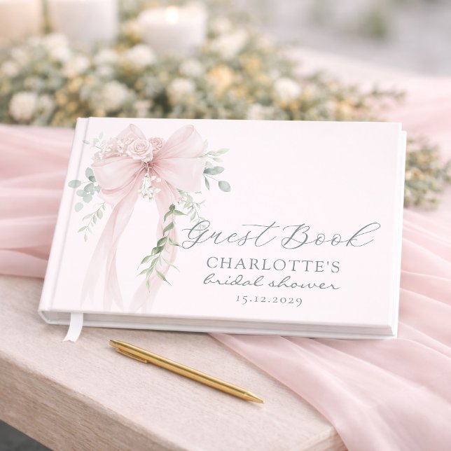 Coquette Neutral Bow Bridal Shower Guest Book (Creator Uploaded)