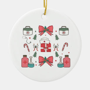 Coquette Nurse Bow Custom Nurse Xmas Christmas Ceramic Tree Decoration