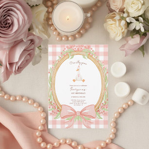 Coquette One Silly Goose Pink Bow 1st Birthday Invitation