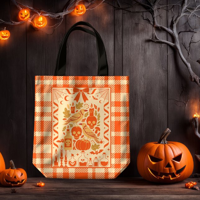 Coquette Orange Folk Art Plaid Tote Bag (Creator Uploaded)