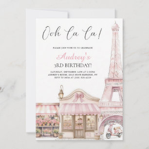 Coquette Paris Cafe Pink Eiffel Tower Birthday Invitation