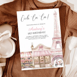 Coquette Paris Cafe Pink Eiffel Tower Birthday Invitation
