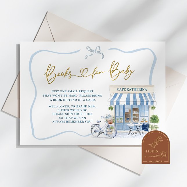 Coquette Parisian cafe French Blue Books for baby Enclosure Card (Creator Uploaded)
