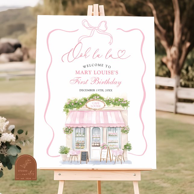 Coquette Parisian cafe French Pink Welcome Sign (Creator Uploaded)