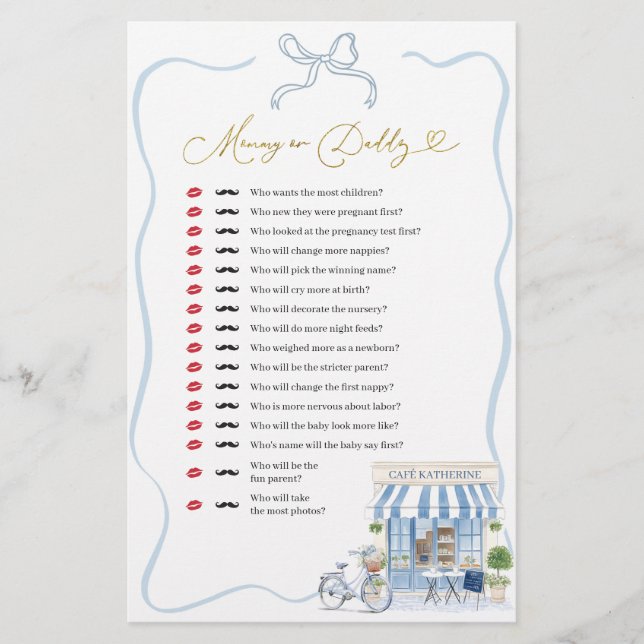 Coquette Parisian Cafe Mummy or Daddy Games (Front)