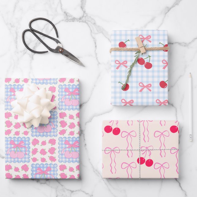 Coquette Pastel Cherry Cute Wrapping Paper (Front)