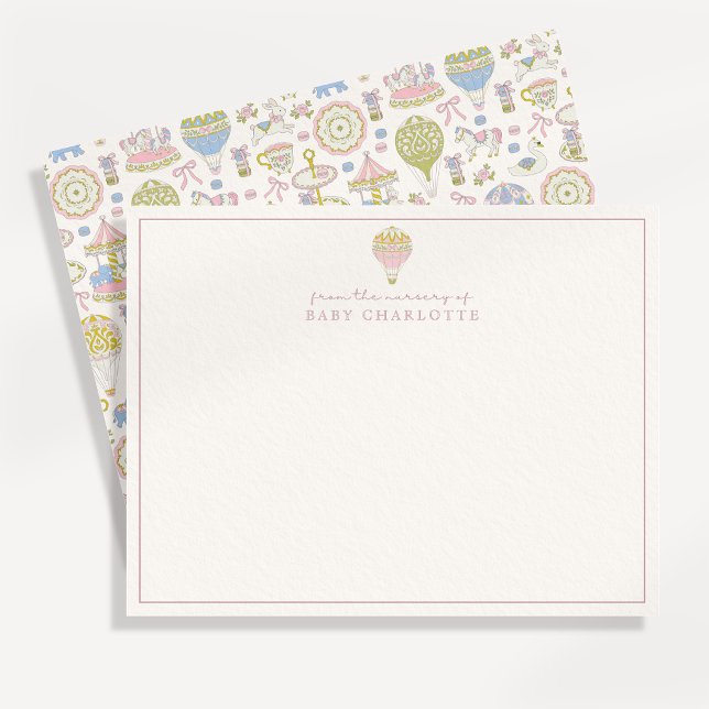 Coquette Pastel Circus Balloon Nursery Note Card (Creator Uploaded)