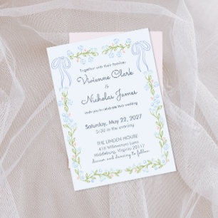Coquette Pastel Garden Ribbon Floral Wedding Invitation