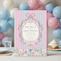coquette pastel Rose Baby Shower with qr code rsvp