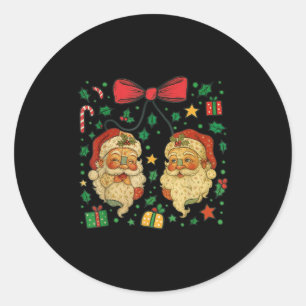 Coquette Patchwork Santa Claus Retro Christmas Fun Classic Round Sticker