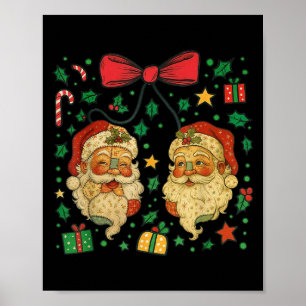 Coquette Patchwork Santa Claus Retro Christmas Fun Poster