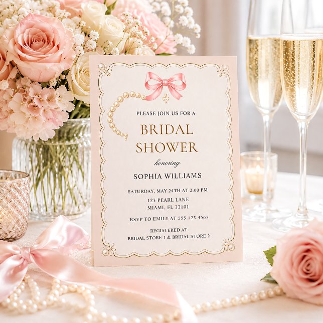 Coquette Pearls & Prosecco Bridal Shower Invitation (Creator Uploaded)