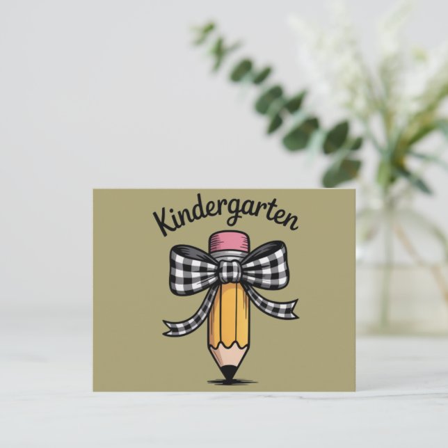 Coquette Pencil Bow Kindergarten Teacher School Card (Standing Front)