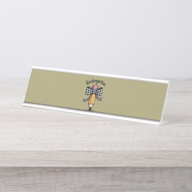 Coquette Pencil Bow Kindergarten Teacher School Desk Name Plate (Front)