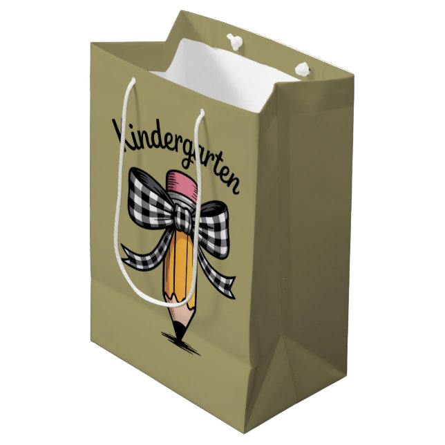 Coquette Pencil Bow Kindergarten Teacher School Medium Gift Bag (Front Angled)