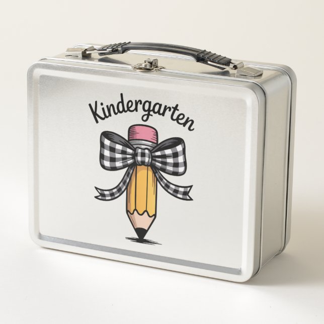 Coquette Pencil Bow Kindergarten Teacher School Metal Lunch Box (Front)