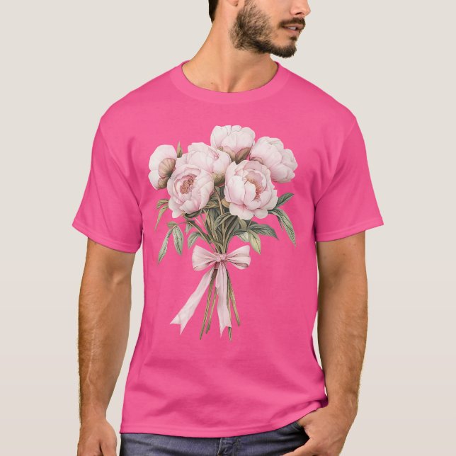 Coquette Peony Bouquet Inspired Flower Plant Lover T-Shirt (Front)