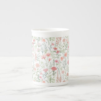Coquette Pink and Green Wildflower Meadow Bone China Mug