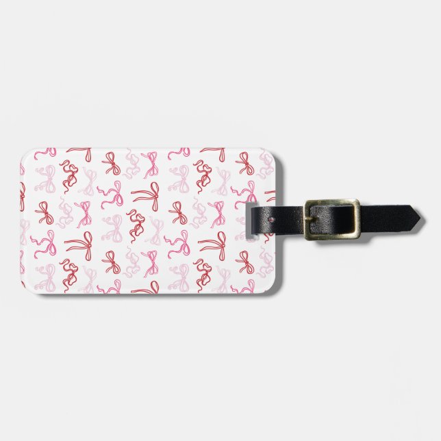 Coquette pink and red bow pattern Luggage Tag (Front Horizontal)