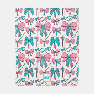 Coquette pink and teal bows monogram Fleece Blanket