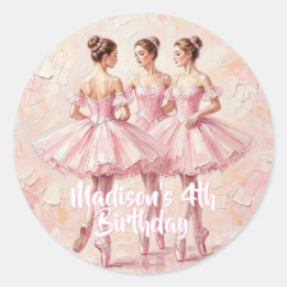 coquette pink ballerina birthday classic round sticker
