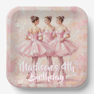 coquette pink ballerina birthday paper plate